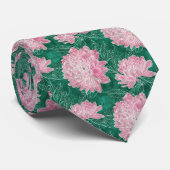 Moderne Waterverf Roze Dahlia Floral Stropdas (Opgerold)