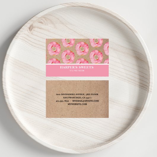 Moderne Waterverf Roze Donuts Professional Visitekaartje