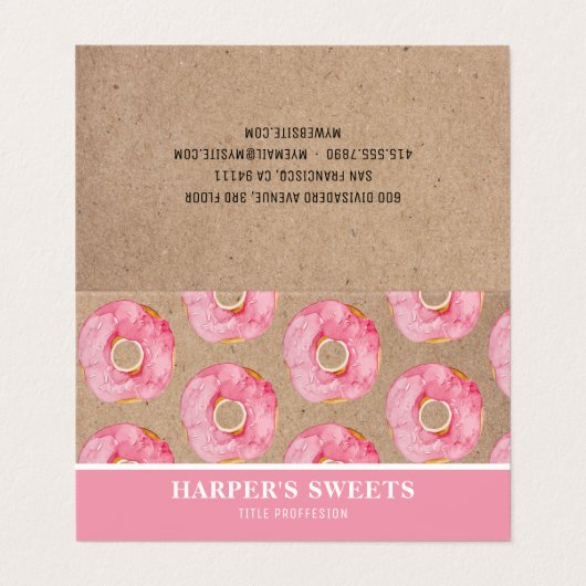 Moderne Waterverf roze donuts Professional  Visitekaartje (Buitenkant ongevouwen)