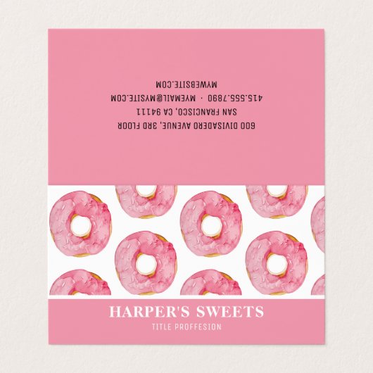 Moderne Waterverf roze donuts Professional Visitekaartje (Buitenkant ongevouwen)