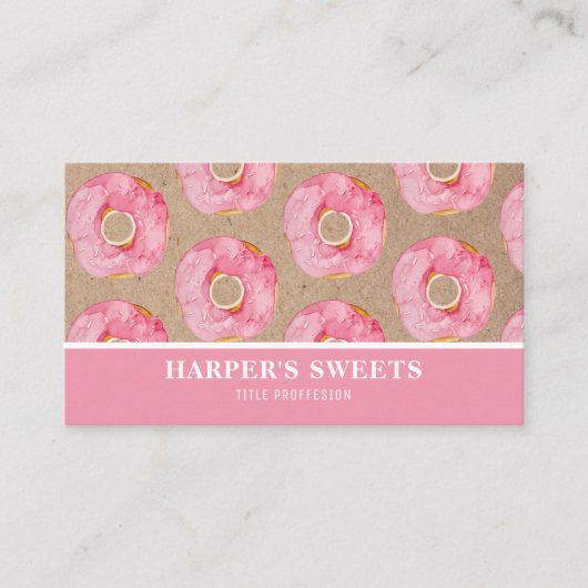 Moderne Waterverf Roze Donuts Professional Visitekaartje (Voorkant)