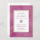 Moderne Waterverf Roze en Gouden Vleermuis Mitzvah Kaart (Voorkant / Achterkant)