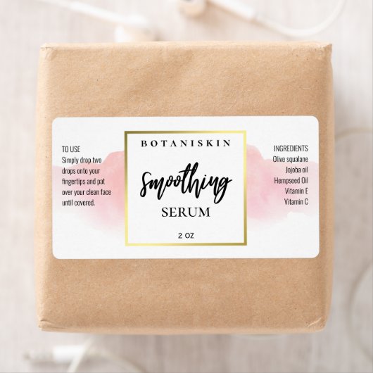 Moderne Waterverf roze en witte serumetiketten Etiket (Insitu)