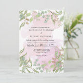 Moderne Waterverf Roze Eucalyptus Greenery Wedding Kaart (Staand voorkant)