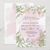 Moderne Waterverf Roze Eucalyptus Greenery Wedding Kaart (Voorkant / Achterkant)
