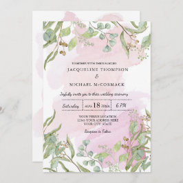 Moderne Waterverf Roze Eucalyptus Greenery Wedding Kaart