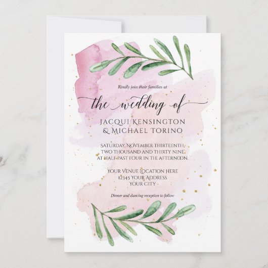 Moderne Waterverf Roze Eucalyptus Greenery Wedding Kaart (Voorkant)