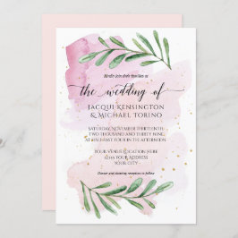 Moderne Waterverf Roze Eucalyptus Greenery Wedding Kaart