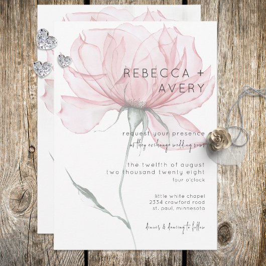 Moderne Waterverf roze finale uitnodiging voor bru