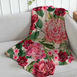 Moderne Waterverf roze florale botanische groen Fleece Deken