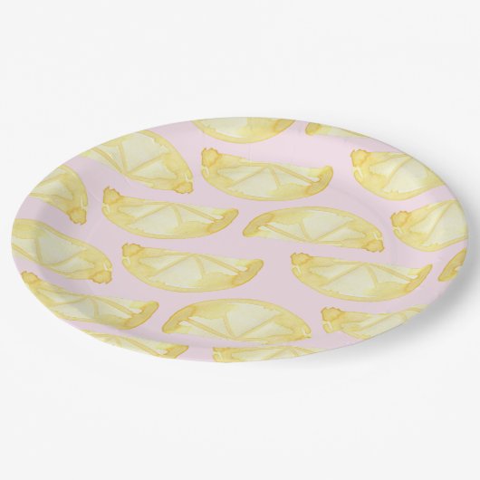 Moderne Waterverf roze gele limoonpapieren Borden Papieren Bordje (Gekanteld)