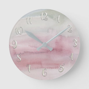 Moderne Waterverf Roze Grijs Glamour Maatwerk Ronde Klok