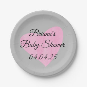 Moderne Waterverf Roze Hart Meisje Baby shower Papieren Bordje
