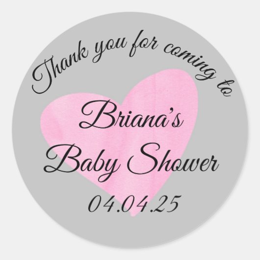 Moderne Waterverf Roze Hart Meisje Baby shower Ronde Sticker (Voorkant)