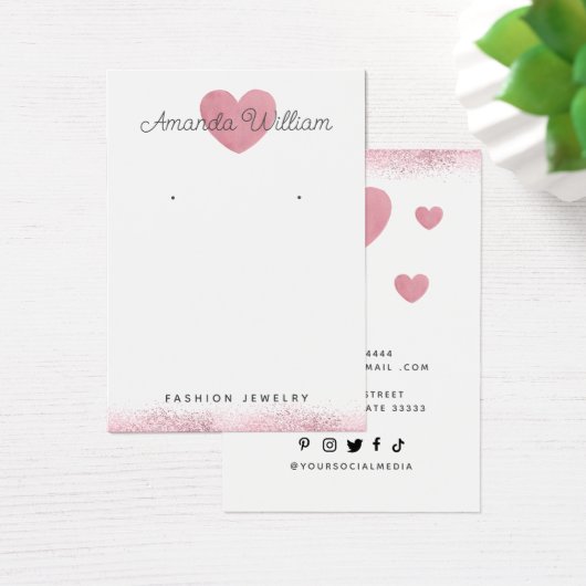 Moderne waterverf Roze Hart oorbel Display kaart (Bureau)