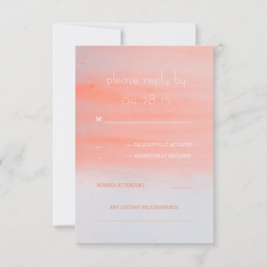 moderne waterverf roze koraal bruiloft RSVP kaarte (Voorkant)