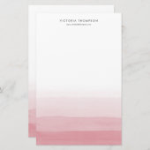 Moderne Waterverf Roze Ombre gepersonaliseerd Briefpapier (Voorkant / Achterkant)