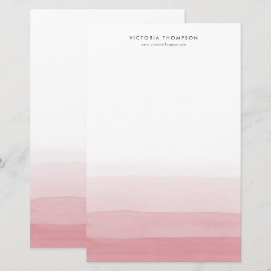 Moderne Waterverf Roze Ombre gepersonaliseerd Briefpapier (Voorkant / Achterkant)