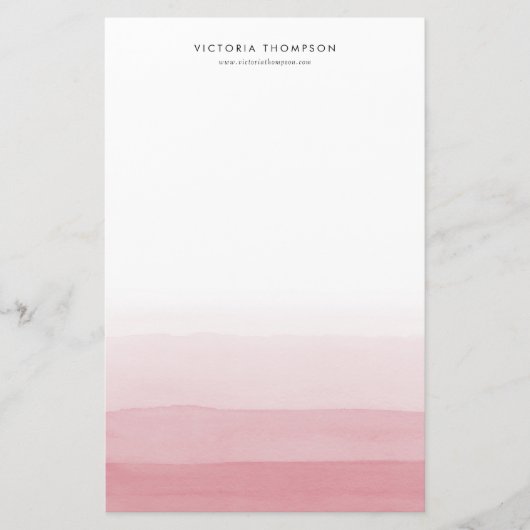 Moderne Waterverf Roze Ombre gepersonaliseerd Briefpapier (Voorkant)