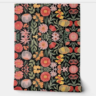 Moderne waterverf roze oranje bloemetjes behang