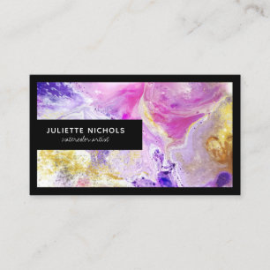 Moderne waterverf roze paarse goudkunstenaar visitekaartje