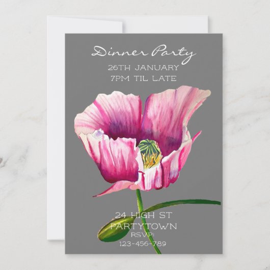 Moderne waterverf roze papaverschilderij kaart (Voorkant)