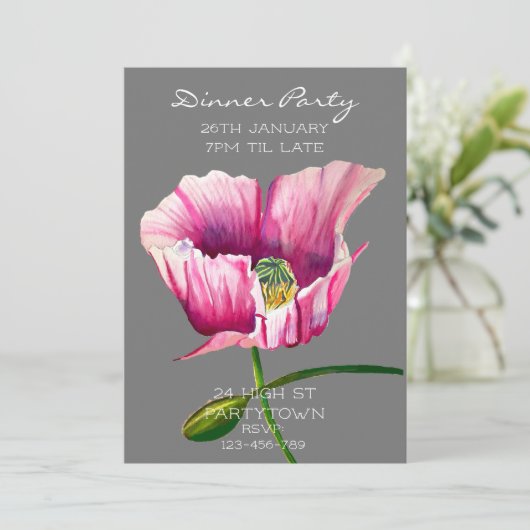 Moderne waterverf roze papaverschilderij kaart (Staand voorkant)