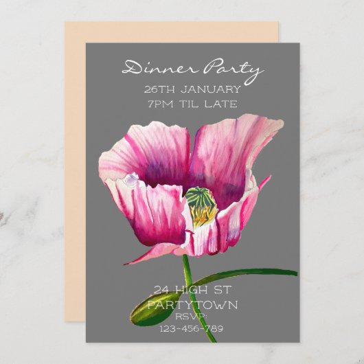 Moderne waterverf roze papaverschilderij kaart (Voorkant / Achterkant)