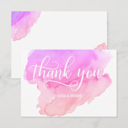 Moderne Waterverf Roze, Peach DANK U Bedankkaart (Voorkant / Achterkant)