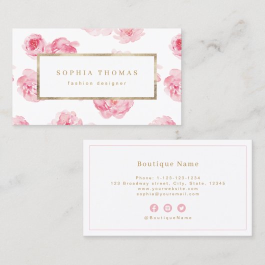 Moderne waterverf roze roze goudberoerte b visitekaartje (Voorkant / Achterkant)