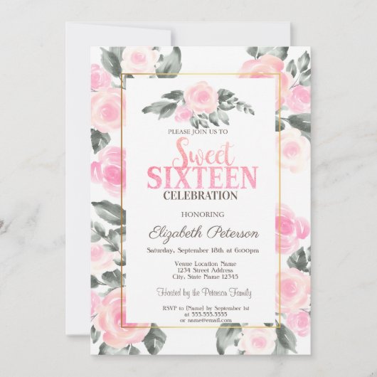 Moderne Waterverf roze rozen zoete 16 Kaart (Voorkant)