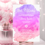 Moderne Waterverf roze Star BAT MITZVAH Uitnodigin Kaart<br><div class="desc">Mooie religieuze Joodse Bat Mitzvah uitnodigingskaarten. Lichte waterverf pastel paarse,  roze,  perzik,  sinaasappel,  violet met davidster in het wit. Moderne scriptbrieven. 'Wordt geroepen om de THORA als een Bar Mitzvah'. Perfect voor 12 jaar oude dochter,  meisje. Eenvoudig te bewerken - voeg gewoon uw informatie / tekst toe.</div>