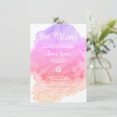 Moderne Waterverf roze Star BAT MITZVAH Uitnodigin Kaart (Staand voorkant)