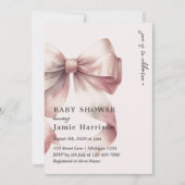 Moderne Waterverf Roze strik Baby shower Uitnodigi Kaart (Voorkant)