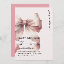 Moderne Waterverf Roze strik Baby shower Uitnodigi Kaart