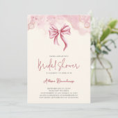 Moderne Waterverf Roze Strik Bruidsdouche Feest Kaart (Staand voorkant)