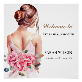 Moderne Waterverf Roze Trouwjurk Glossy Poster