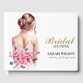 Moderne Waterverf Roze Trouwjurk Vrijgezellenfeest Gastenboek