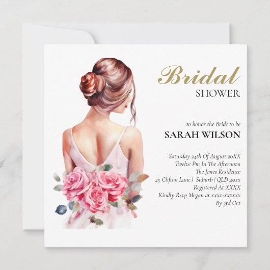 Moderne Waterverf Roze Trouwjurk Vrijgezellenfeest Kaart (Voorkant)