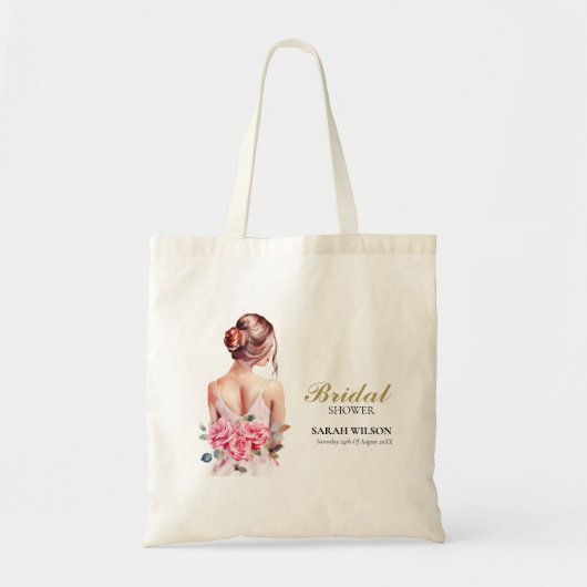 Moderne Waterverf Roze Trouwjurk Vrijgezellenfeest Tote Bag (Voorkant)