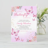 Moderne Waterverf roze vlinder Baby shower Kaart (Staand voorkant)