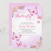 Moderne Waterverf roze vlinder Baby shower Kaart (Voorkant / Achterkant)