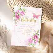 Moderne Waterverf roze vlinder Baby shower Kaart
