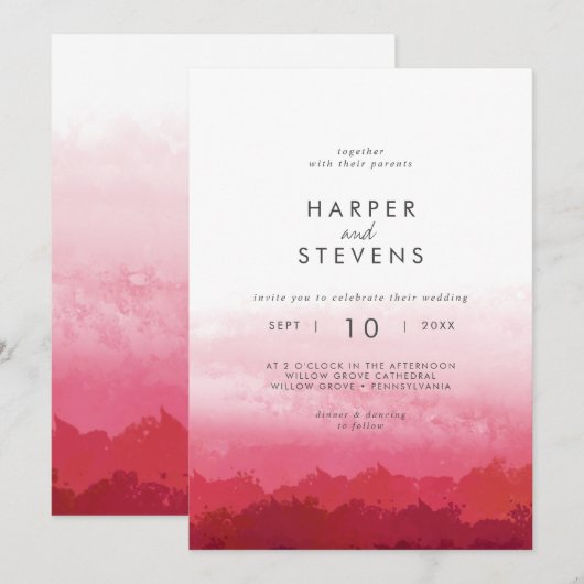 Moderne Waterverf | Roze voorste en achterste brui Kaart (Voorkant / Achterkant)