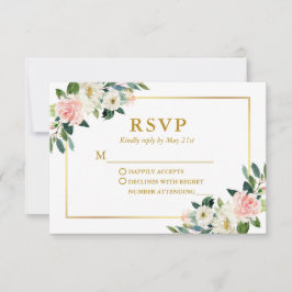 Moderne Waterverf Roze Wit Floral Wedding RSVP Kaartje