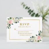 Moderne Waterverf Roze Wit Floral Wedding RSVP Kaartje (Staand voorkant)