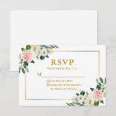 Moderne Waterverf Roze Wit Floral Wedding RSVP Kaartje (Voorkant / Achterkant)
