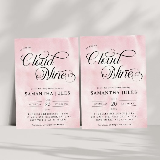 Moderne Waterverf Roze Wolk Negen Baby shower Kaart