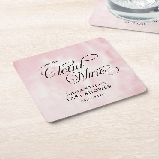 Moderne Waterverf Roze Wolk Negen Baby shower Kartonnen Onderzetters (Schuin)