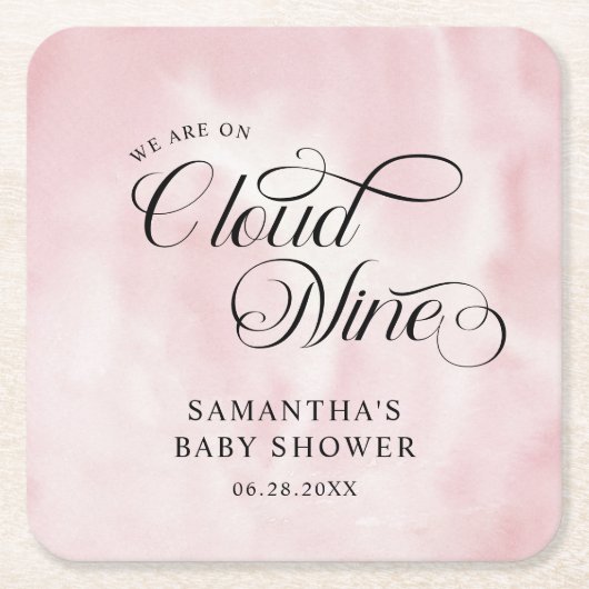Moderne Waterverf Roze Wolk Negen Baby shower Kartonnen Onderzetters (Voorkant)
